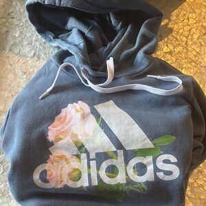 Adidas Floral Logo Blue Hoodie